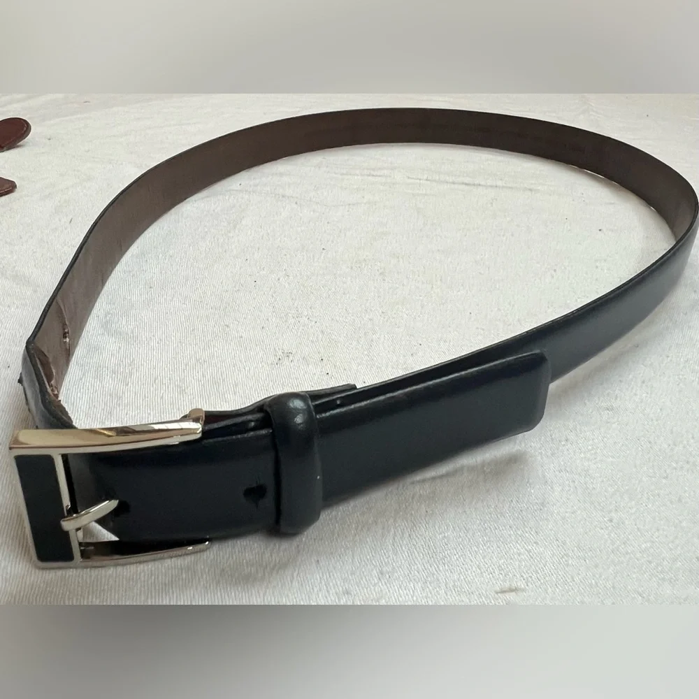 Navy Belt Women's LARGE Silver Tone Buckle Bonded 75%  Leather About 39